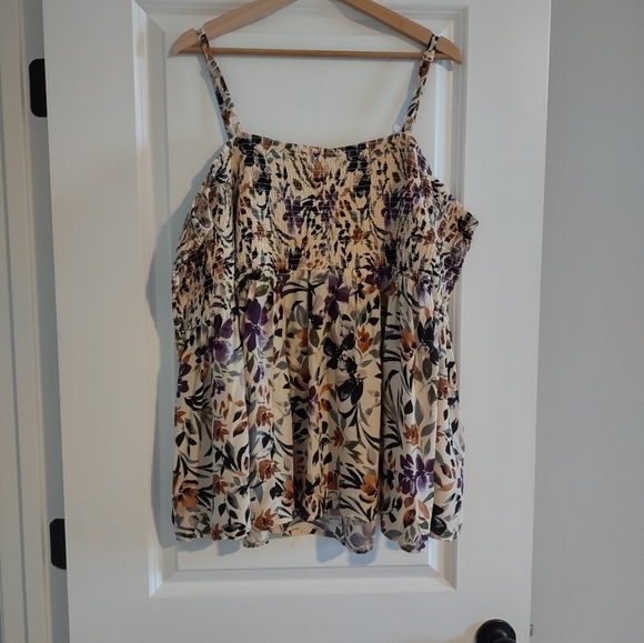 Torrid Challis Cold Shoulder Floral Taupe Peasant Blouse - Picture 10 of 13